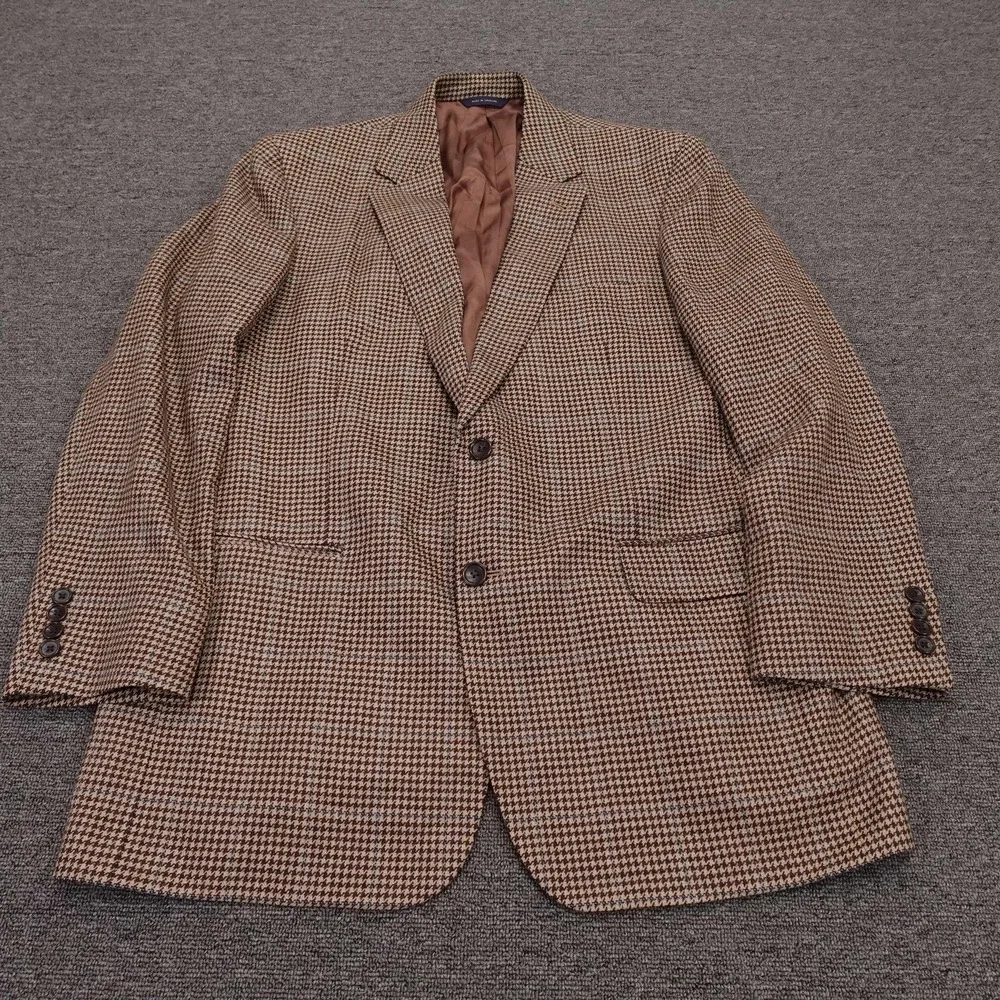 Brooks Brothers 1818 Madison Blazer Mens 44R Brown Houndstooth Wool Cashmere